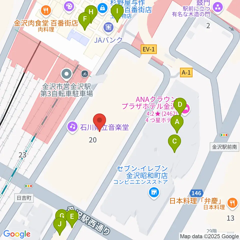 石川県立音楽堂周辺のファミレス・ファーストフード一覧地図