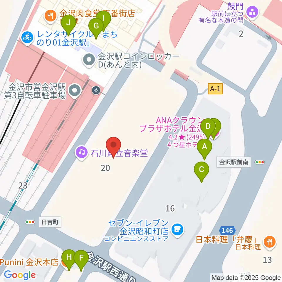 石川県立音楽堂周辺のファミレス・ファーストフード一覧地図
