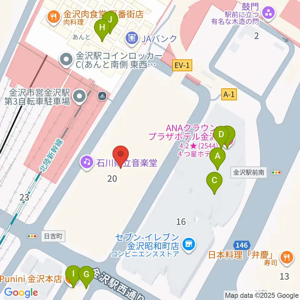 石川県立音楽堂周辺のファミレス・ファーストフード一覧地図