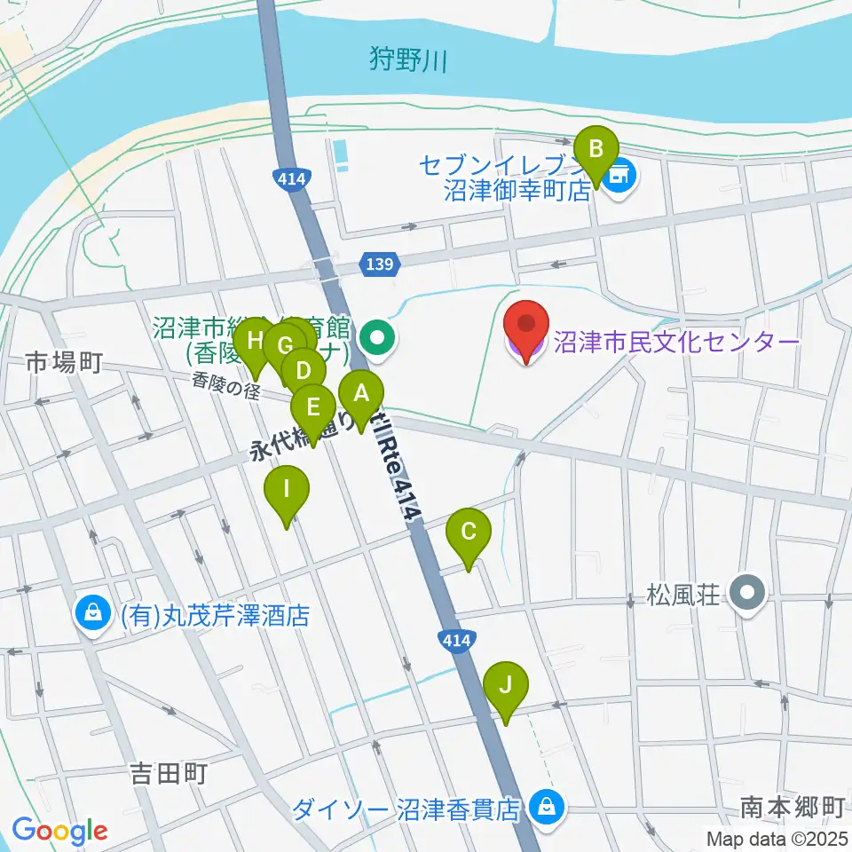 沼津市民文化センター周辺のファミレス・ファーストフード一覧地図