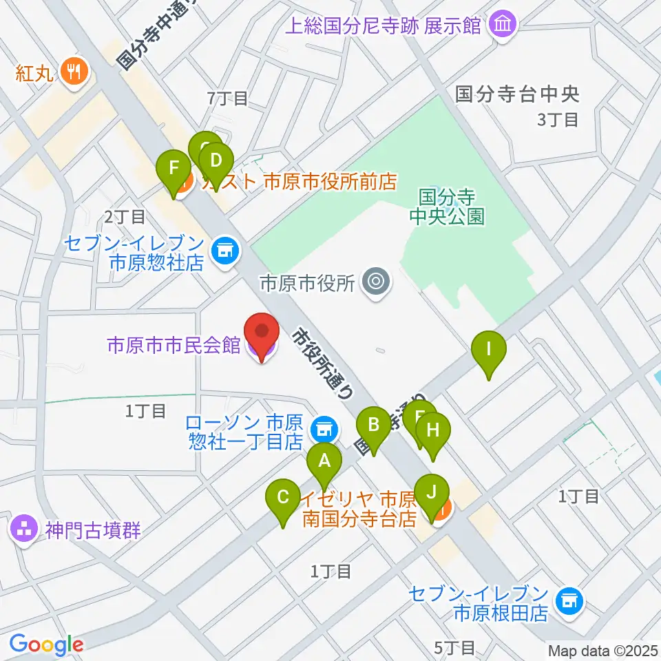 市原市市民会館周辺のファミレス・ファーストフード一覧地図