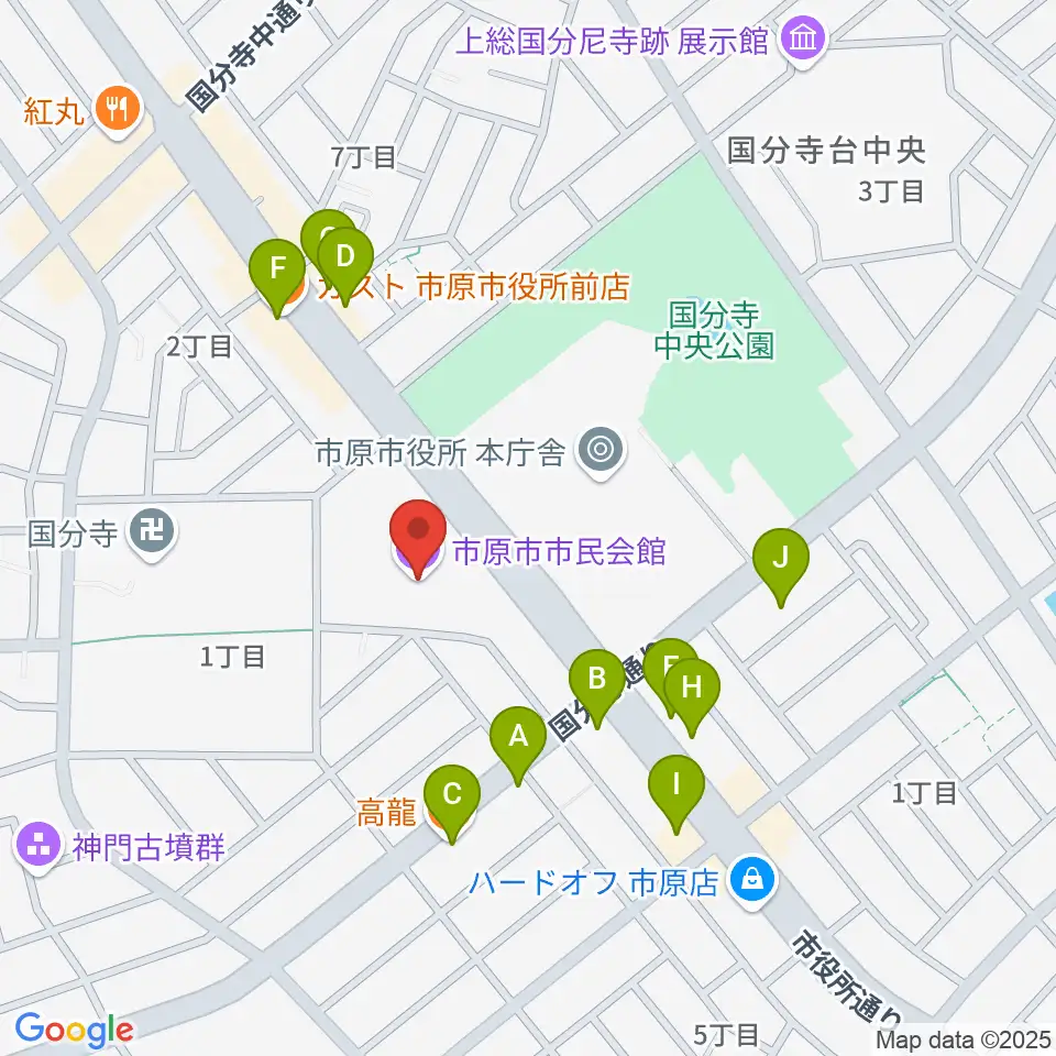 市原市市民会館周辺のファミレス・ファーストフード一覧地図