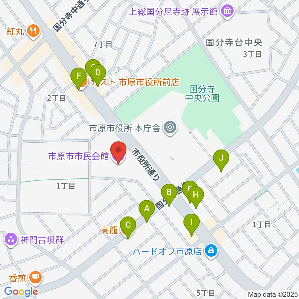 市原市市民会館周辺のファミレス・ファーストフード一覧地図