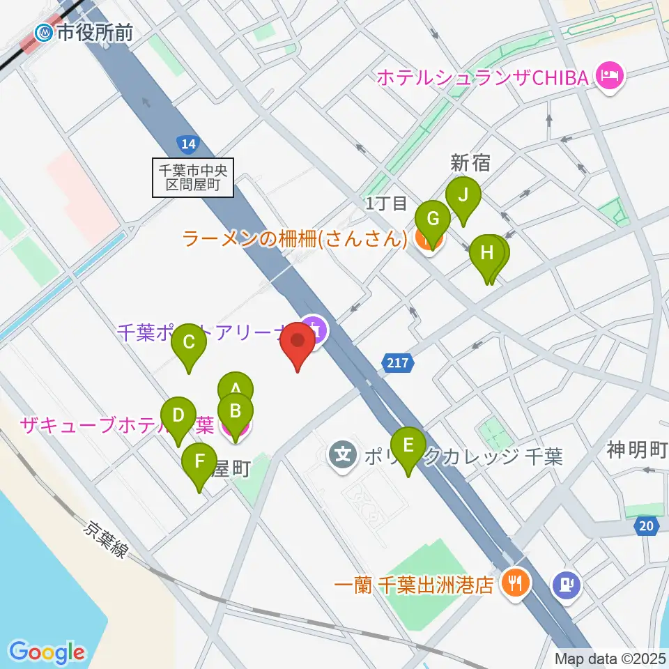 千葉ポートアリーナ周辺のファミレス・ファーストフード一覧地図