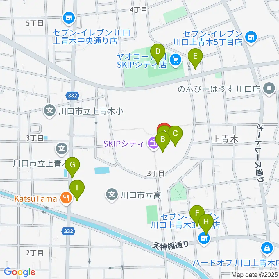 SKIPシティ彩の国ビジュアルプラザ周辺のファミレス・ファーストフード一覧地図