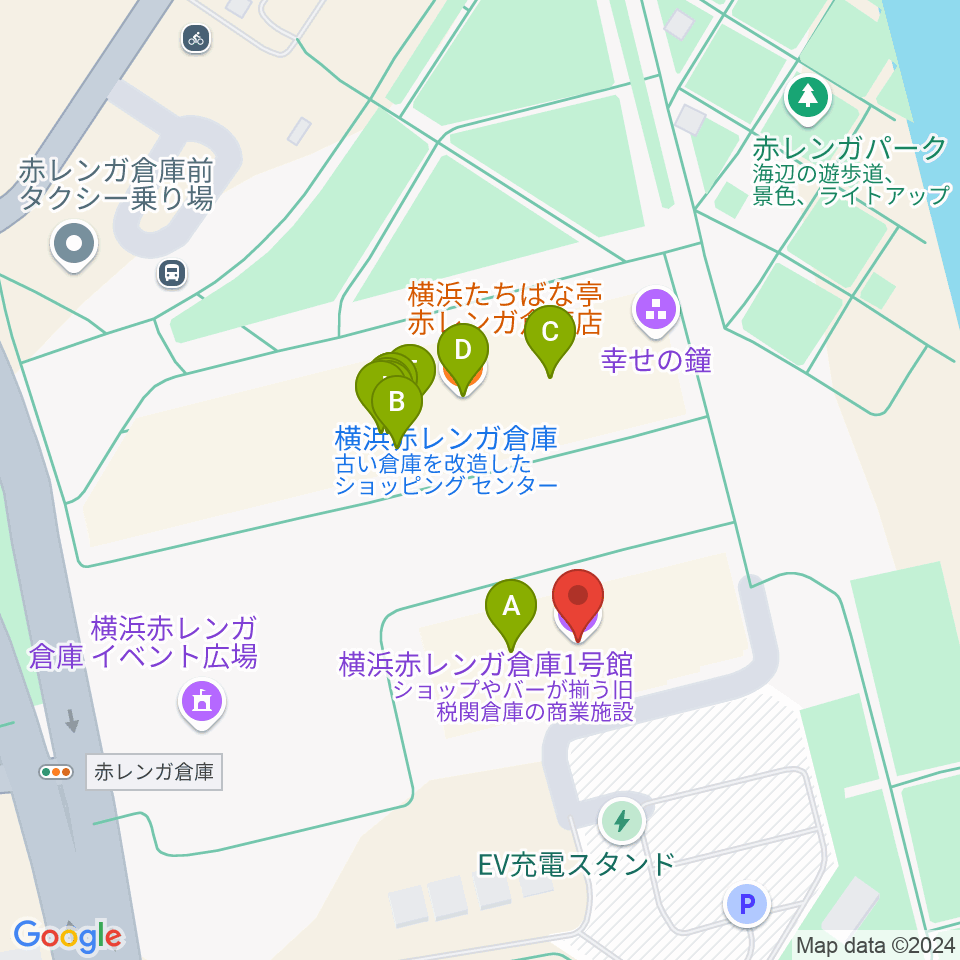 横浜赤レンガ倉庫1号館周辺のファミレス・ファーストフード一覧地図