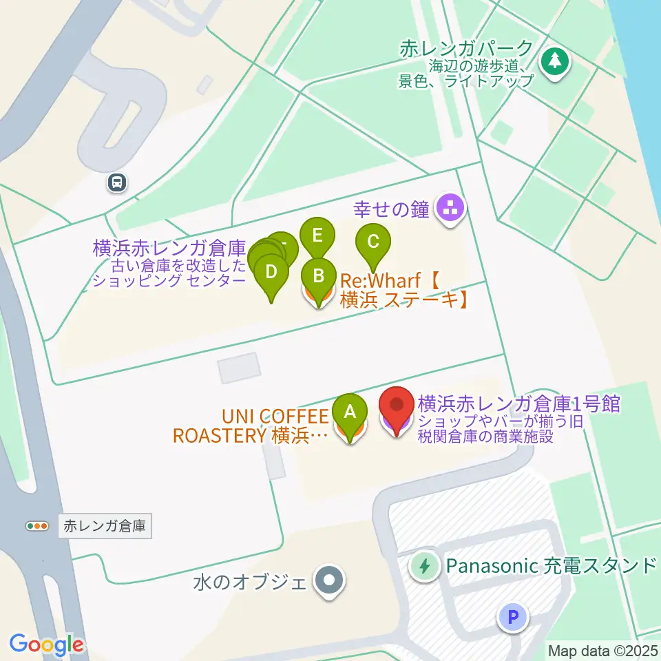 横浜赤レンガ倉庫1号館周辺のファミレス・ファーストフード一覧地図