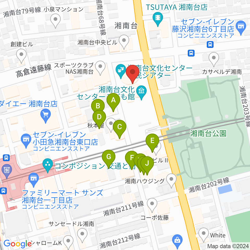 湘南台文化センターこども館周辺のファミレス・ファーストフード一覧地図