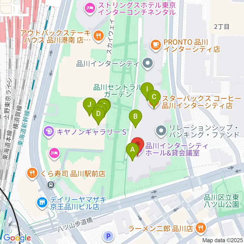 品川インターシティホール周辺のファミレス・ファーストフード一覧地図