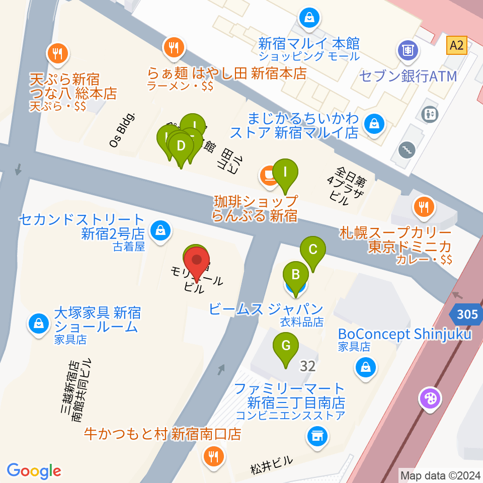 新宿シアターモリエール周辺のファミレス・ファーストフード一覧地図