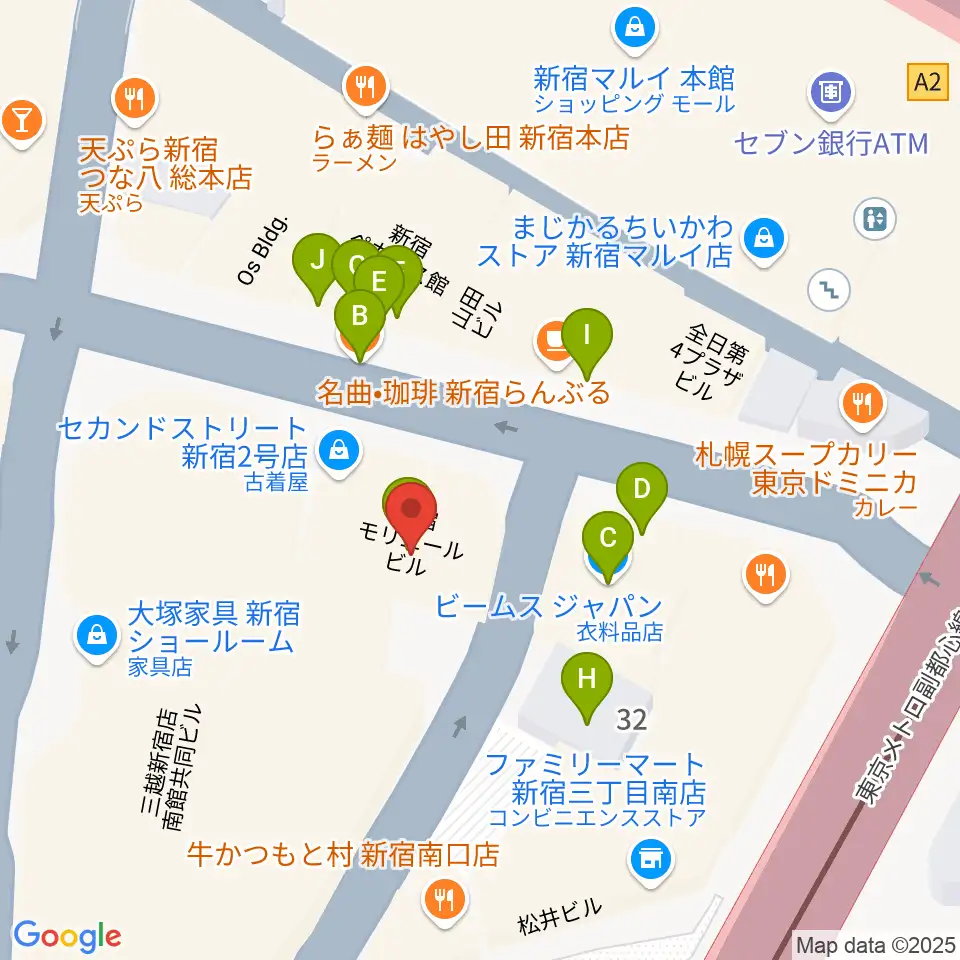 新宿シアターモリエール周辺のファミレス・ファーストフード一覧地図