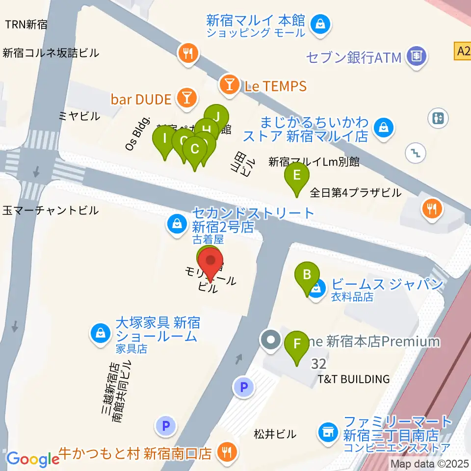 新宿シアターモリエール周辺のファミレス・ファーストフード一覧地図