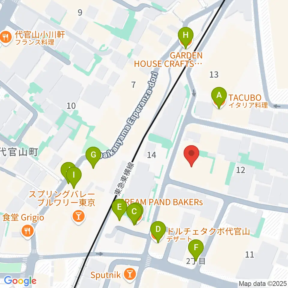 シアター代官山周辺のファミレス・ファーストフード一覧地図