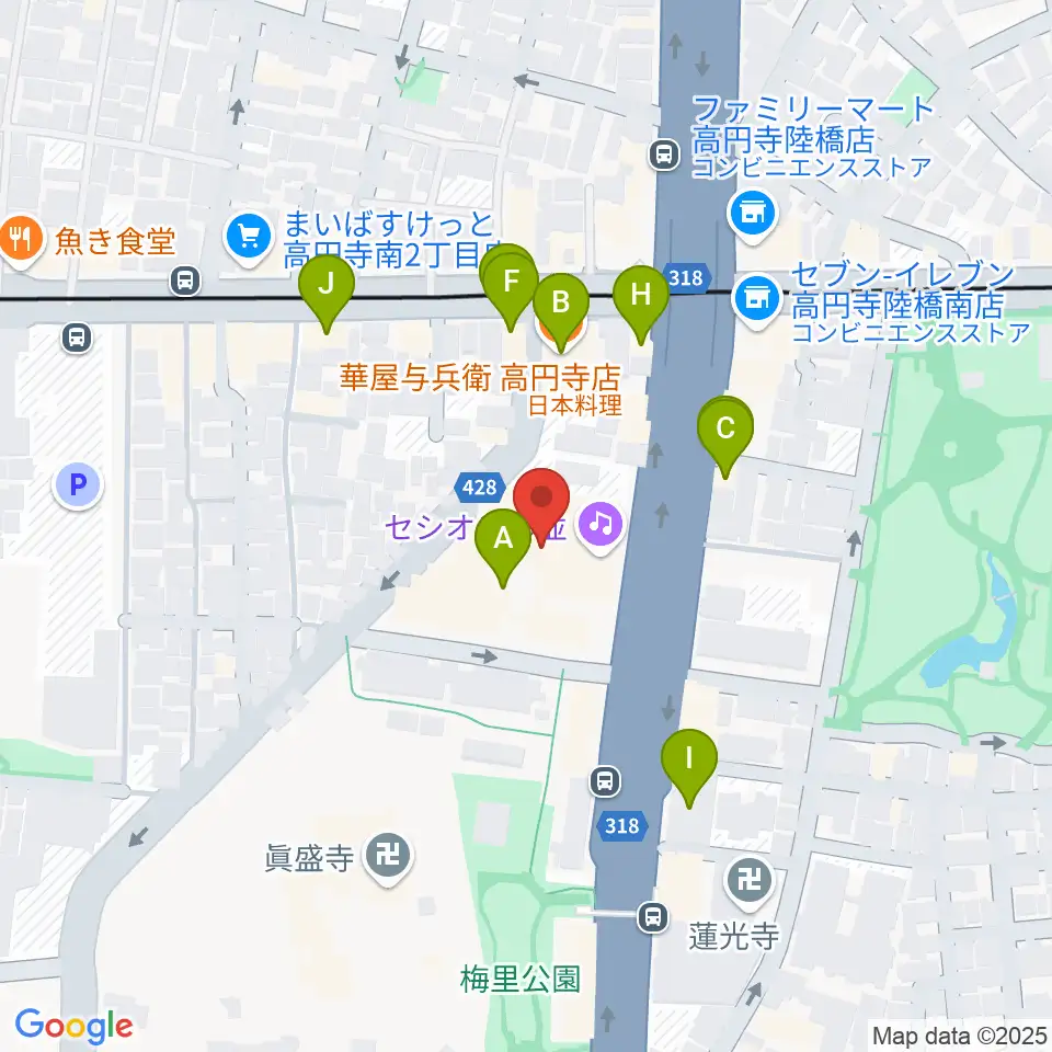 セシオン杉並周辺のファミレス・ファーストフード一覧地図