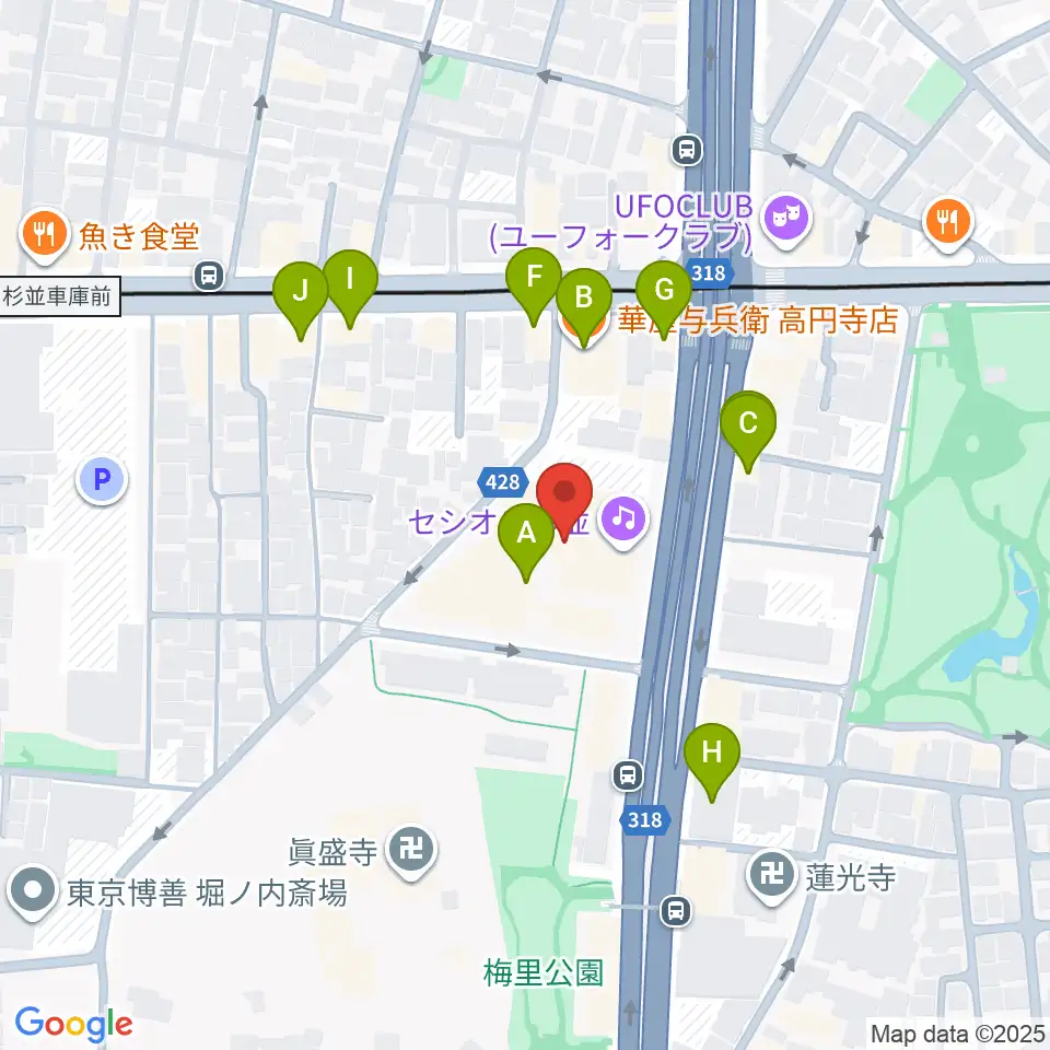 セシオン杉並周辺のファミレス・ファーストフード一覧地図