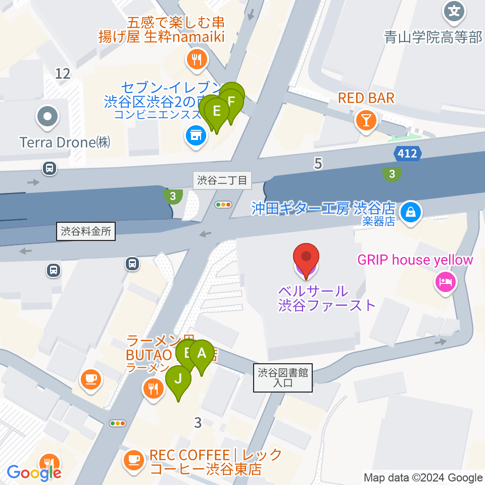 ベルサール渋谷ファースト周辺のファミレス・ファーストフード一覧地図