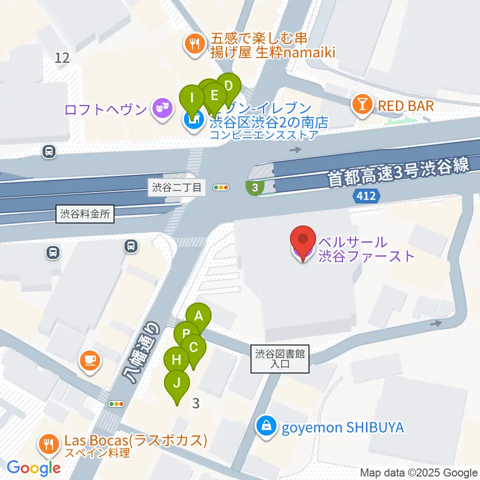 ベルサール渋谷ファースト周辺のファミレス・ファーストフード一覧地図