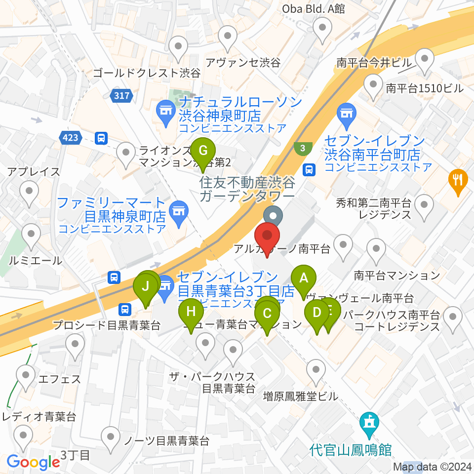 ベルサール渋谷ガーデン周辺のファミレス・ファーストフード一覧地図