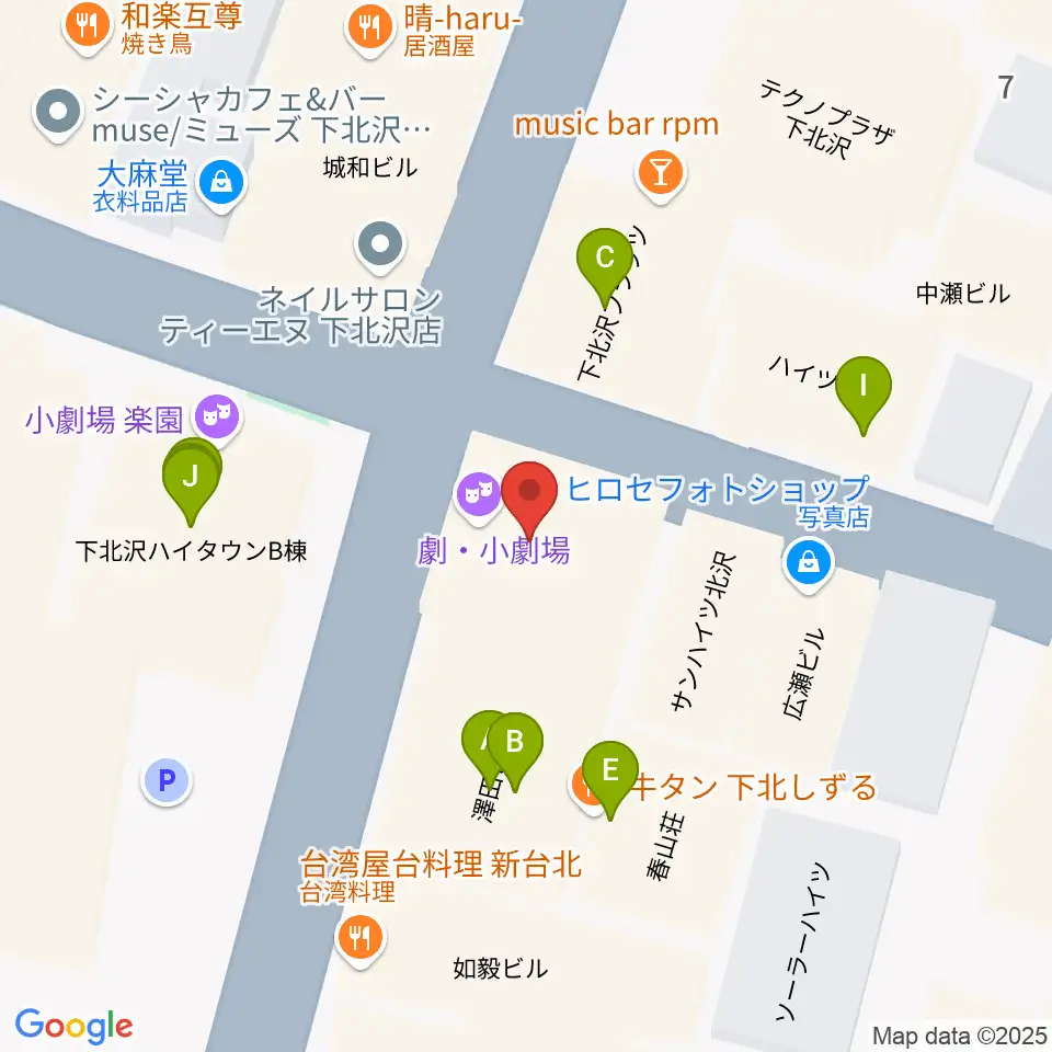 劇・小劇場周辺のファミレス・ファーストフード一覧地図