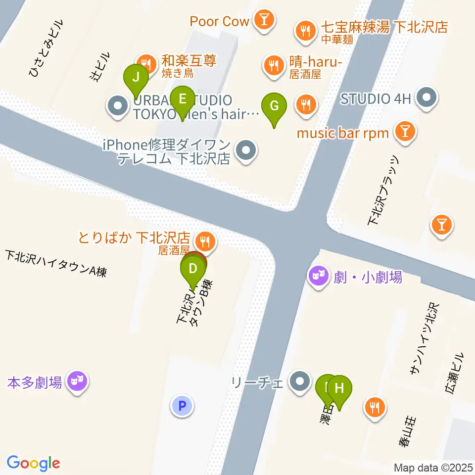 小劇場楽園周辺のファミレス・ファーストフード一覧地図