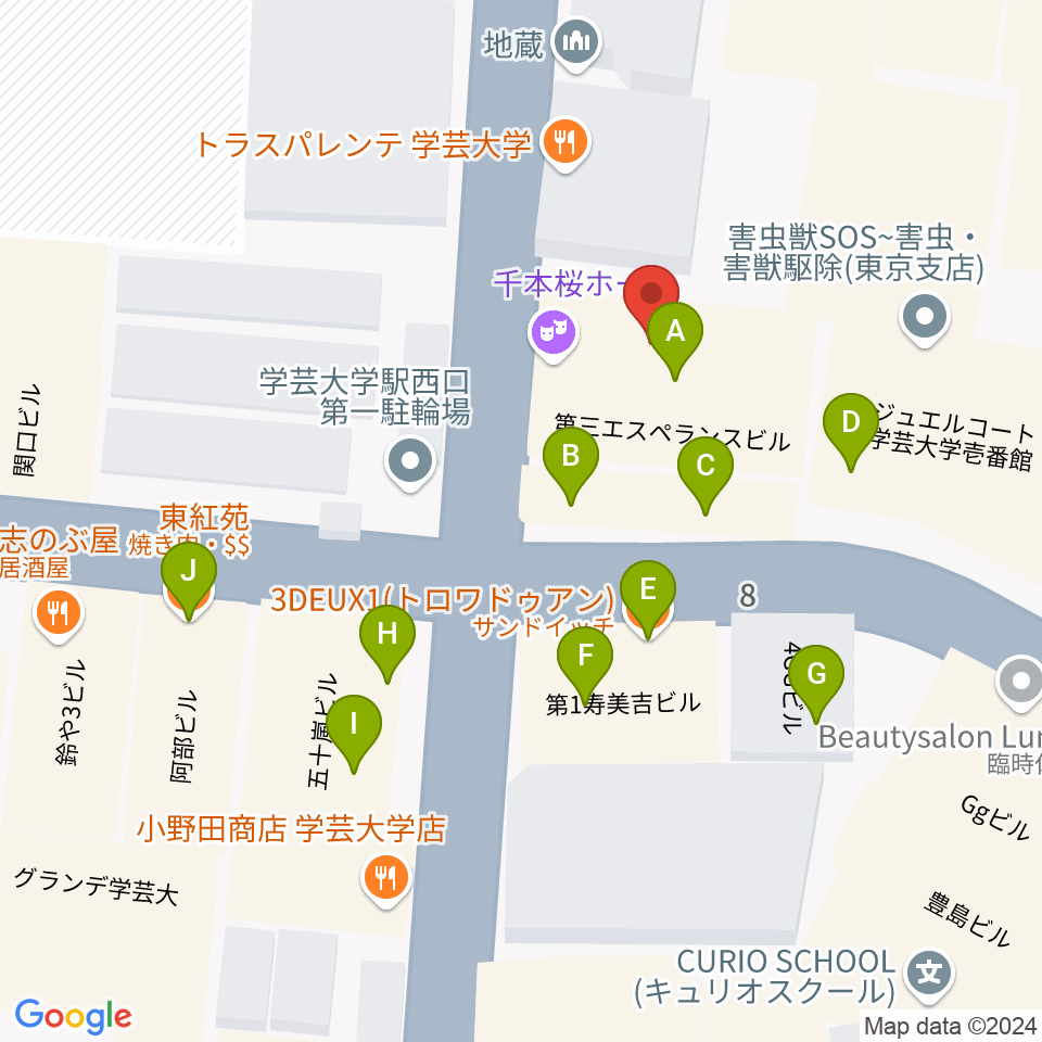 千本桜ホール周辺のファミレス・ファーストフード一覧地図