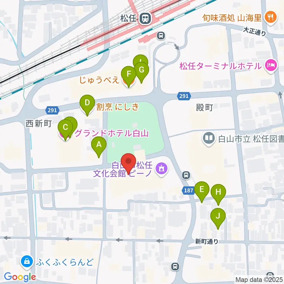 白山市松任文化会館ピーノ周辺のファミレス・ファーストフード一覧地図