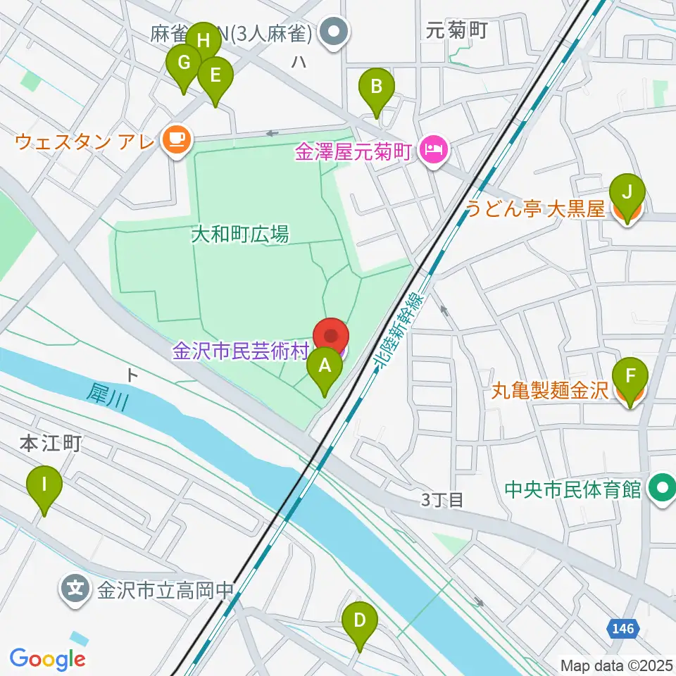 金沢市民芸術村周辺のファミレス・ファーストフード一覧地図