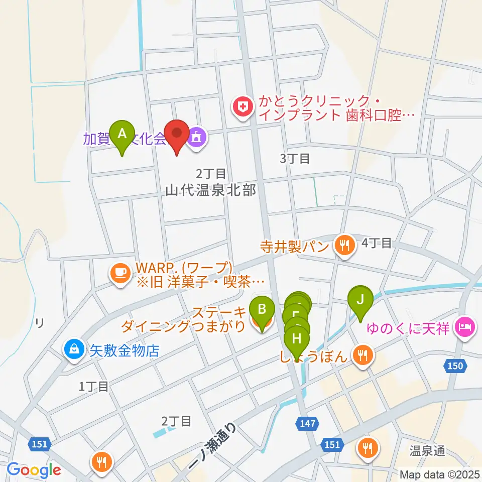 加賀市文化会館周辺のファミレス・ファーストフード一覧地図