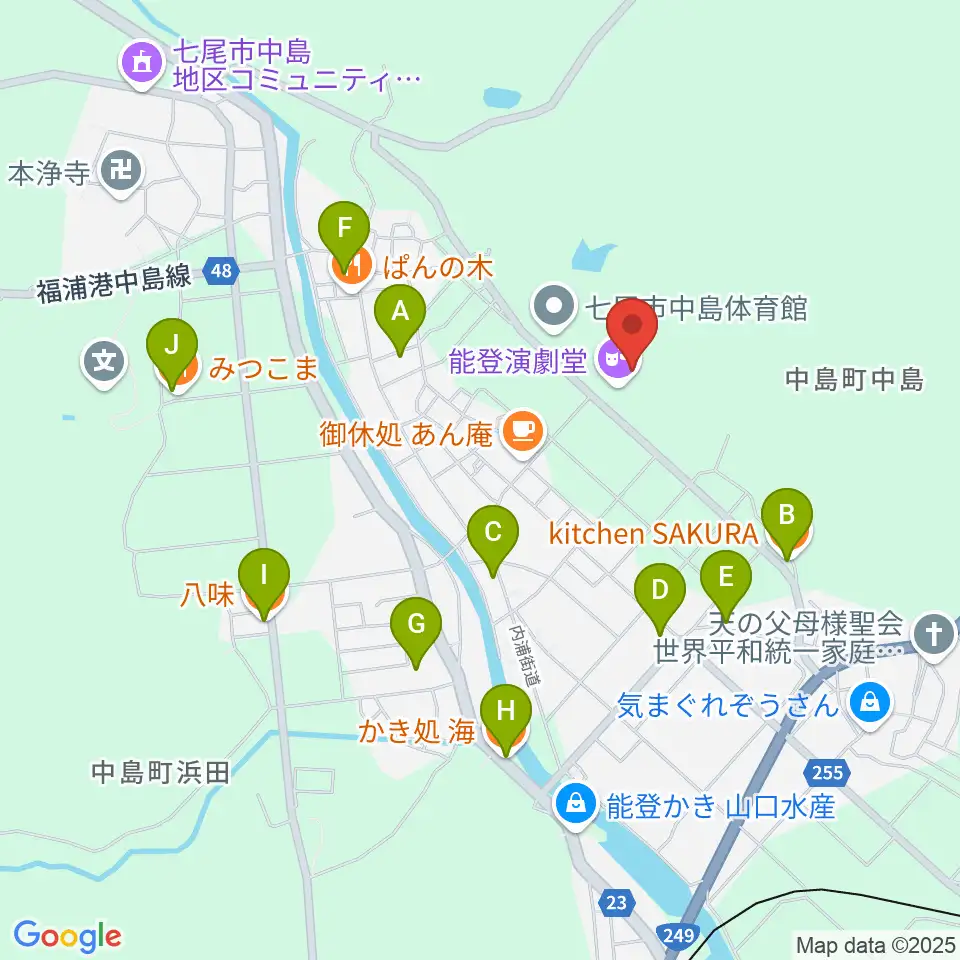 能登演劇堂周辺のファミレス・ファーストフード一覧地図