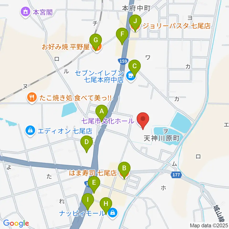 七尾市文化ホール周辺のファミレス・ファーストフード一覧地図