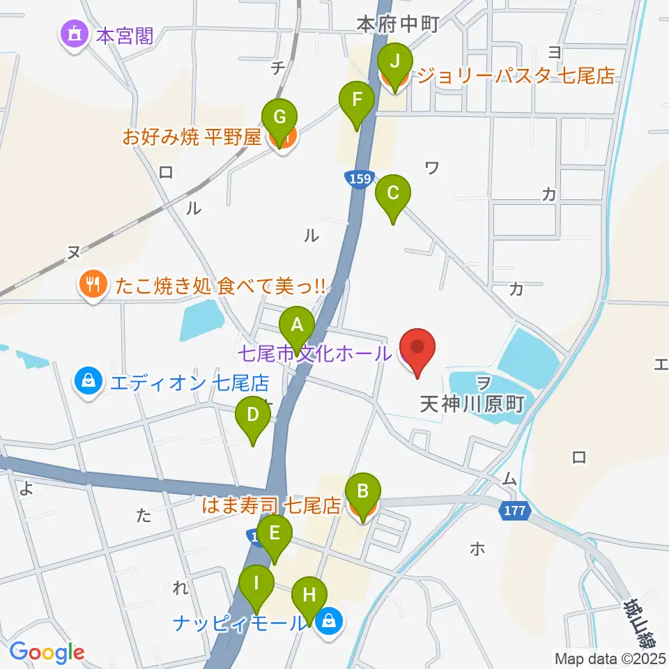 七尾市文化ホール周辺のファミレス・ファーストフード一覧地図