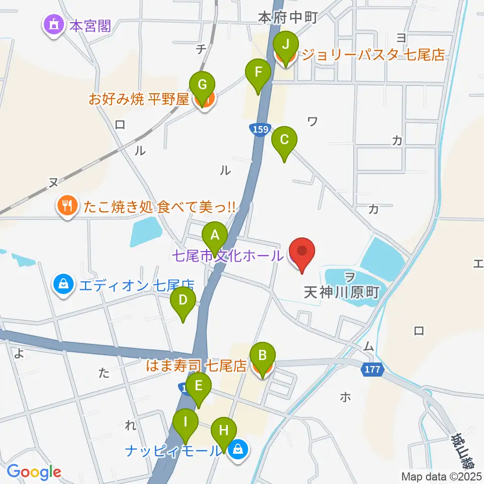 七尾市文化ホール周辺のファミレス・ファーストフード一覧地図