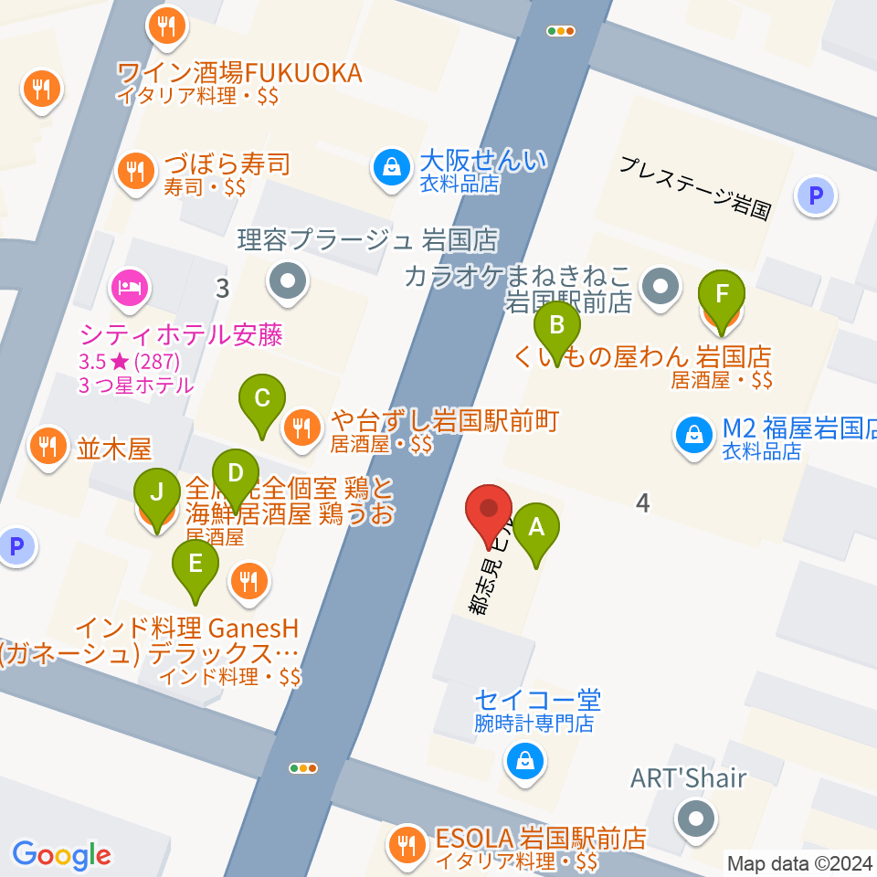 岩国ロックカントリー周辺のファミレス・ファーストフード一覧地図