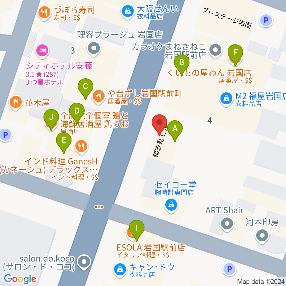 岩国ロックカントリー周辺のファミレス・ファーストフード一覧地図