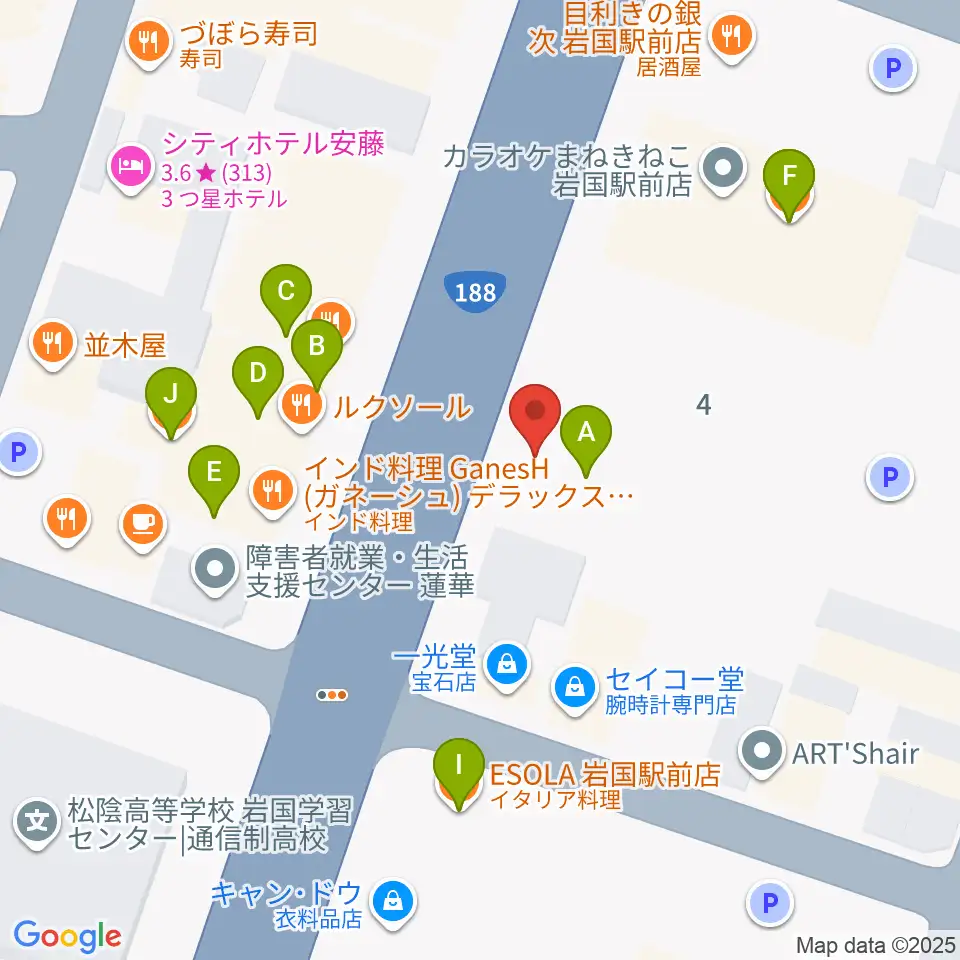 岩国ロックカントリー周辺のファミレス・ファーストフード一覧地図