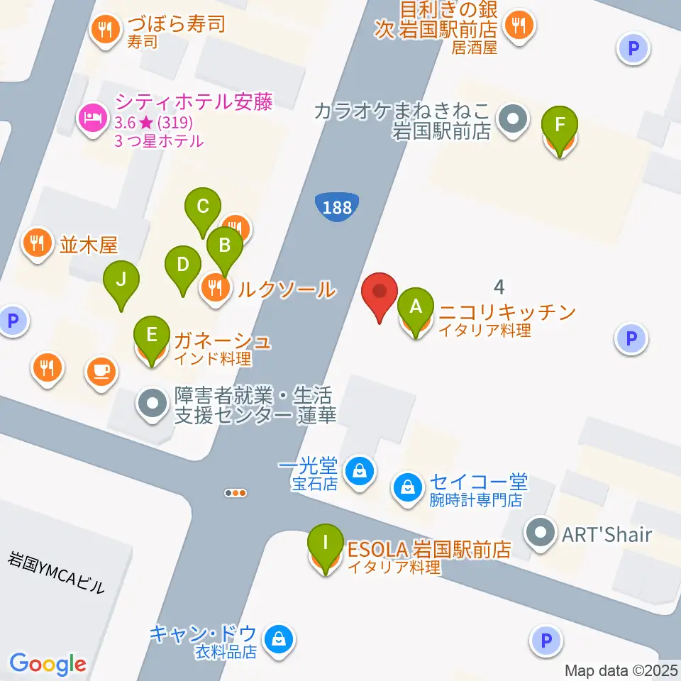 岩国ロックカントリー周辺のファミレス・ファーストフード一覧地図