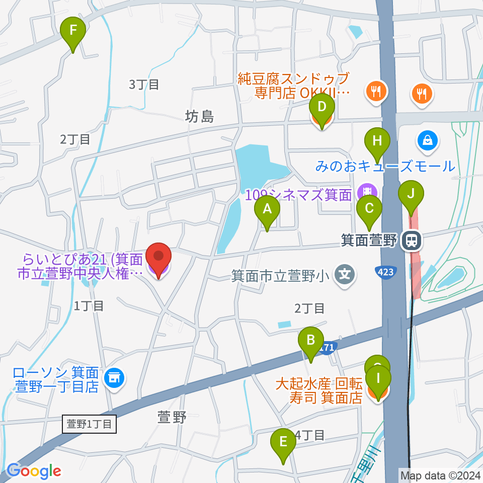 らいとぴあ21周辺のファミレス・ファーストフード一覧地図