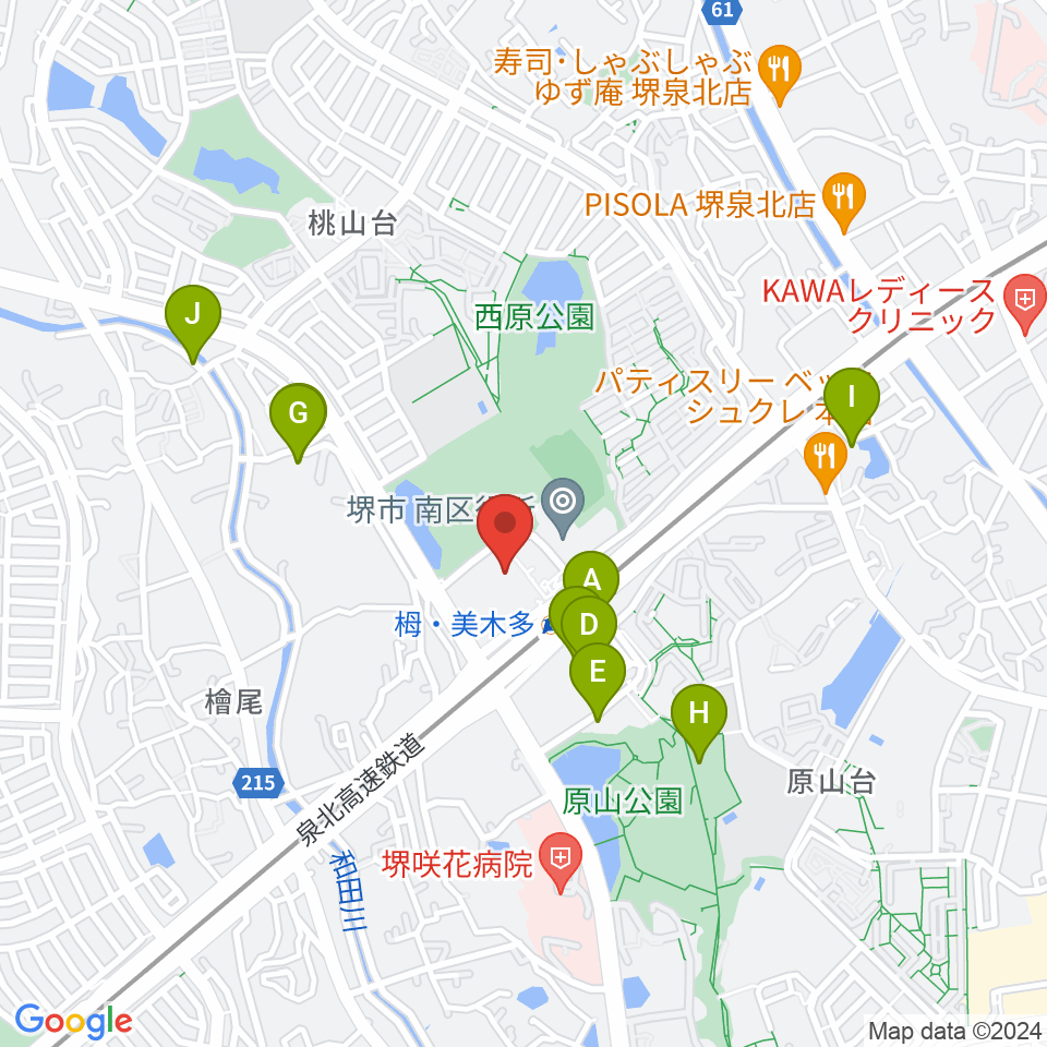 堺市立栂文化会館周辺のファミレス・ファーストフード一覧地図
