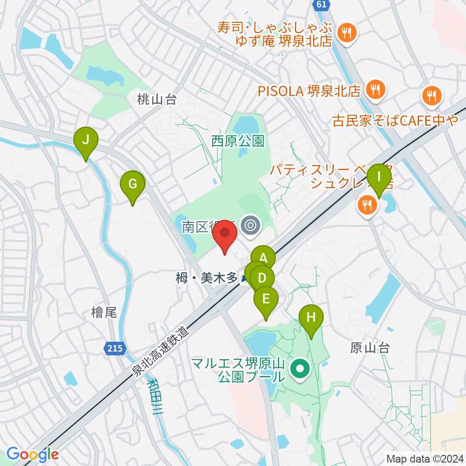 堺市立栂文化会館周辺のファミレス・ファーストフード一覧地図