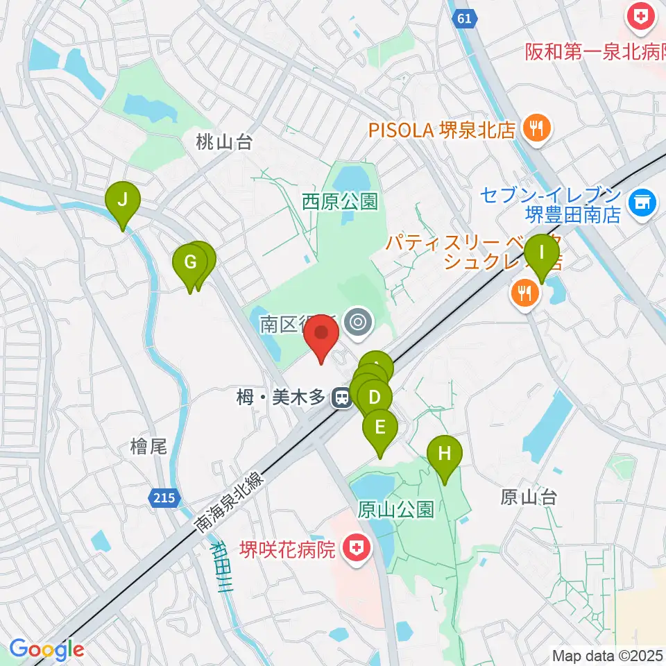 堺市立栂文化会館周辺のファミレス・ファーストフード一覧地図