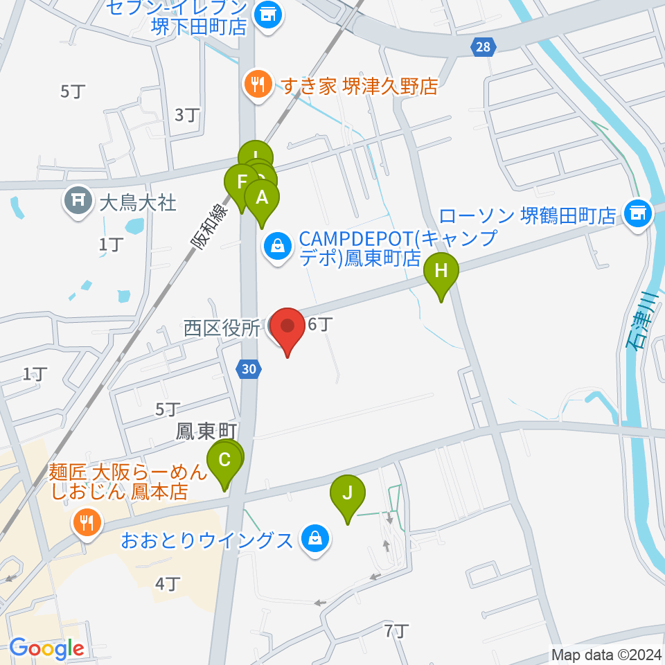 堺市西文化会館ウェスティ周辺のファミレス・ファーストフード一覧地図