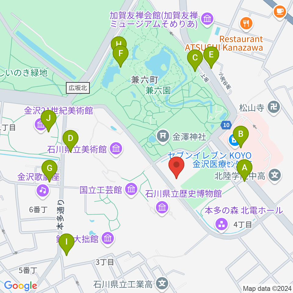 石川県立能楽堂周辺のファミレス・ファーストフード一覧地図