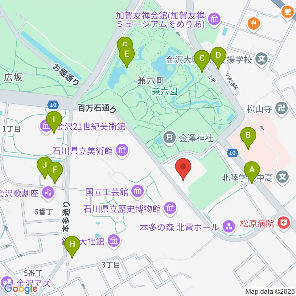 石川県立能楽堂周辺のファミレス・ファーストフード一覧地図