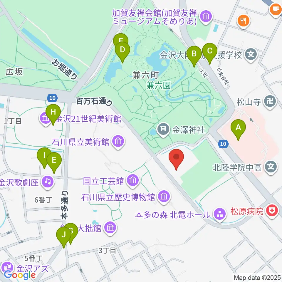 石川県立能楽堂周辺のファミレス・ファーストフード一覧地図