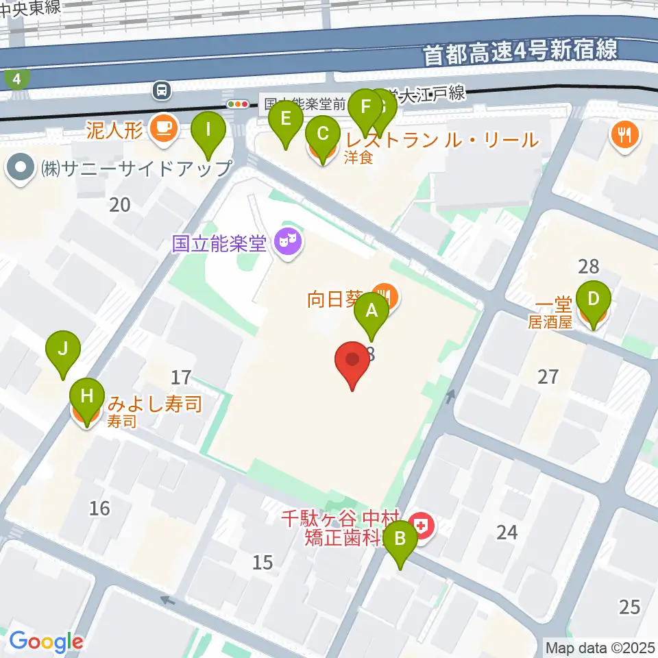 国立能楽堂周辺のファミレス・ファーストフード一覧地図