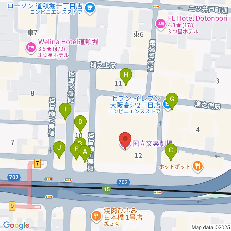 国立文楽劇場周辺のファミレス・ファーストフード一覧地図