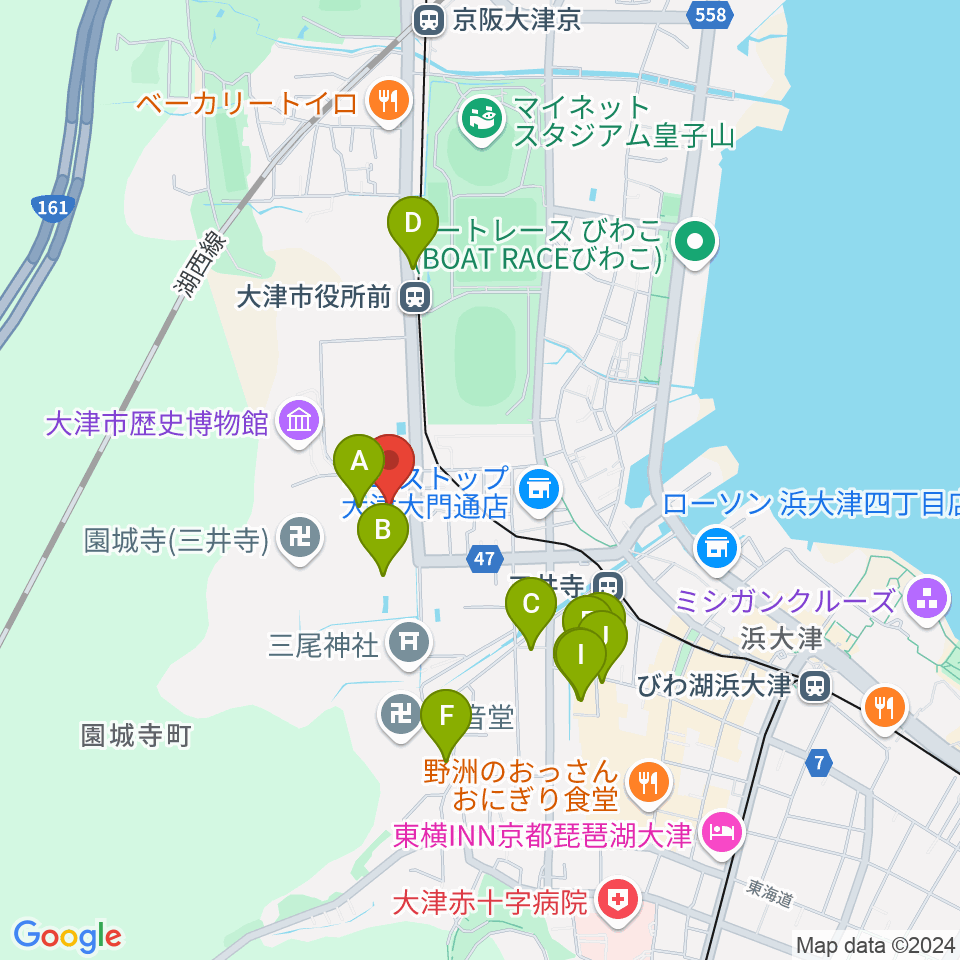 大津市伝統芸能会館周辺のファミレス・ファーストフード一覧地図