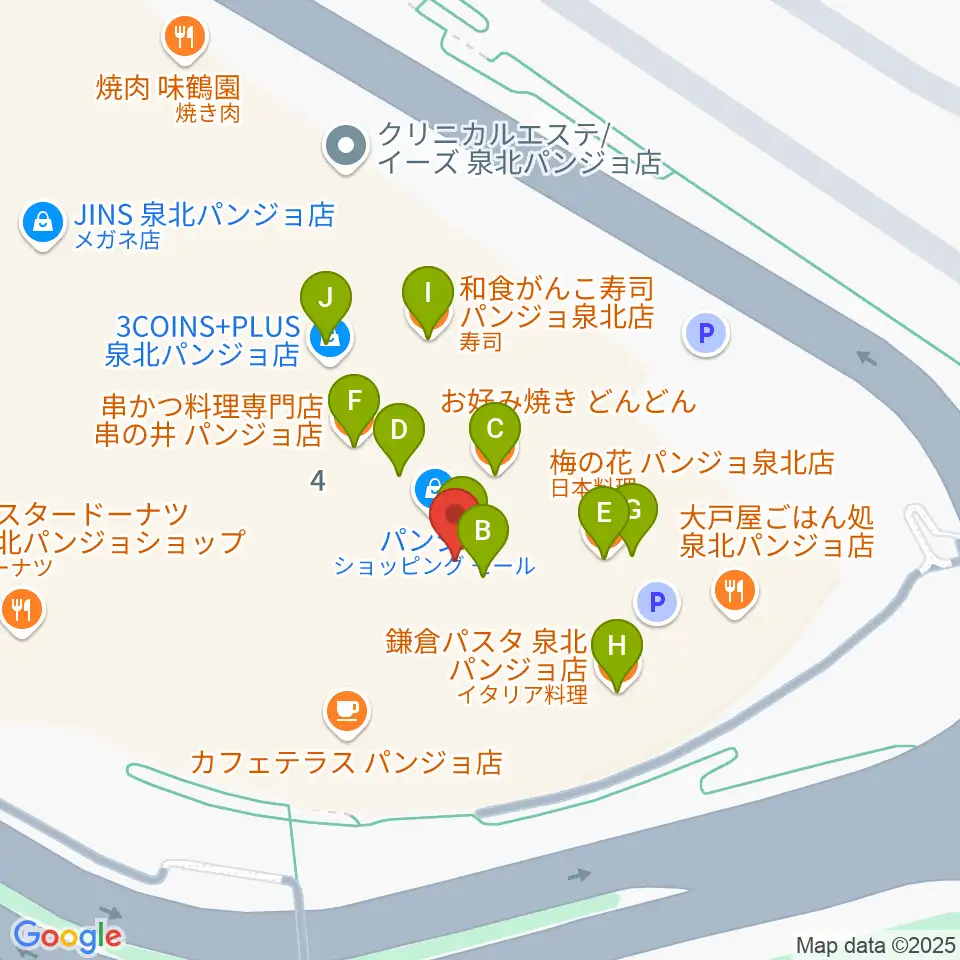 パンジョホール周辺のファミレス・ファーストフード一覧地図