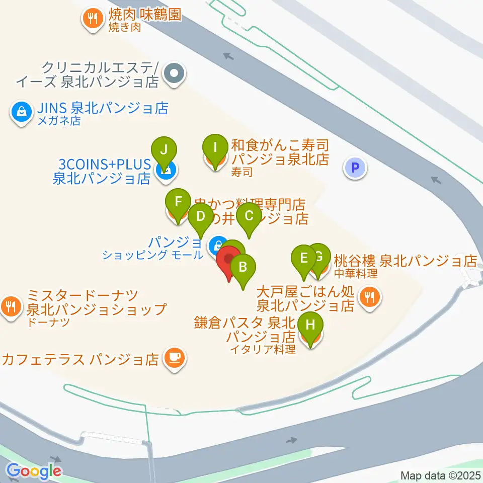 パンジョホール周辺のファミレス・ファーストフード一覧地図