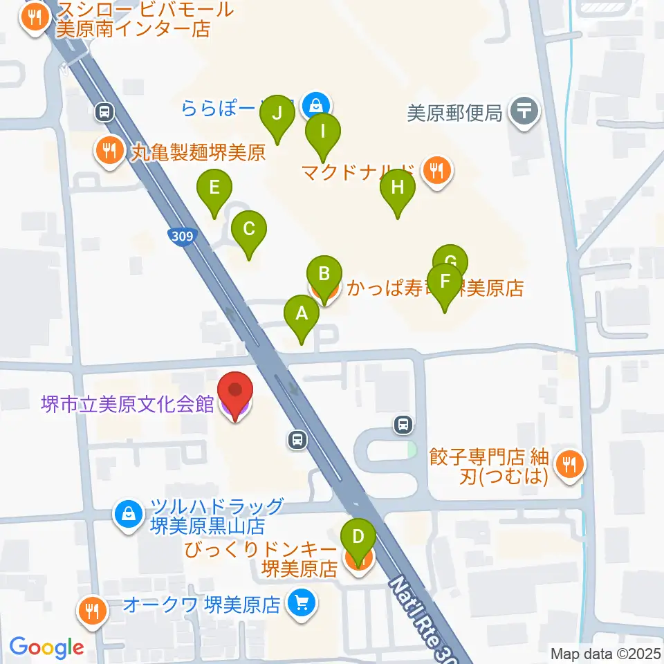 堺市立美原文化会館アルテベル周辺のファミレス・ファーストフード一覧地図